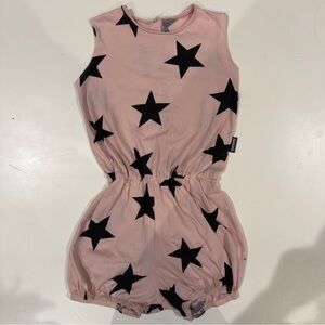 Nununu Star Romper 6-7Y | Pink & Black Iconic Star Print